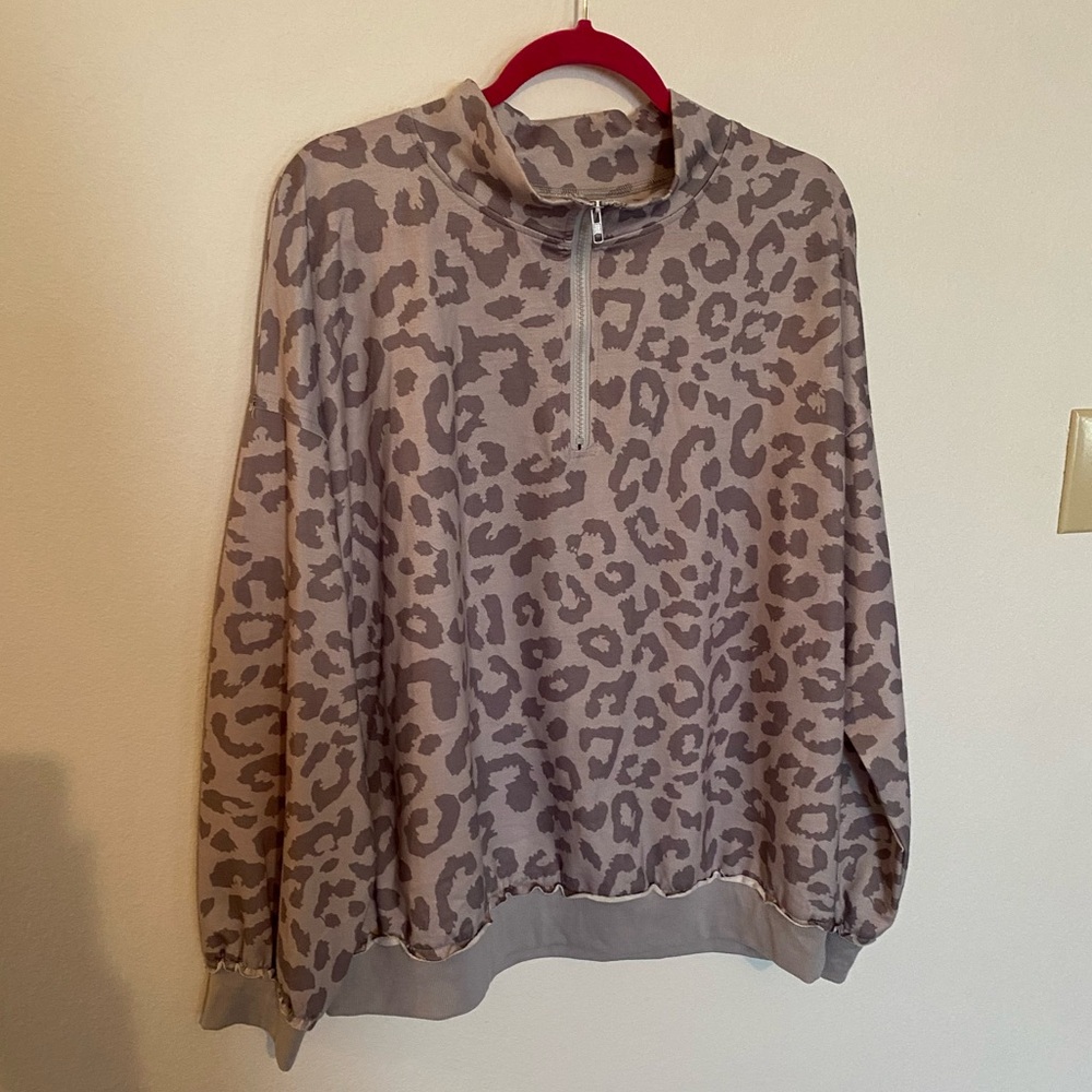 Leopard Print XL Quarter-Zip Pullover